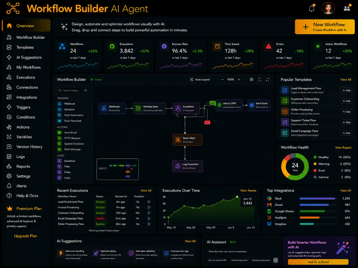 workflowbuilder.app Workflow Builder AI agent app — automation dashboard preview